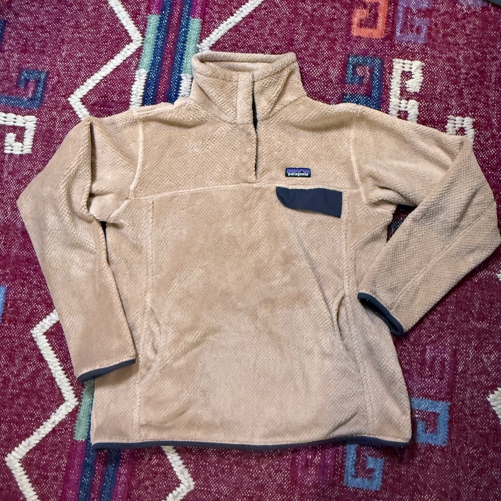 Patagonia Tan Fleece with Navy Pocket